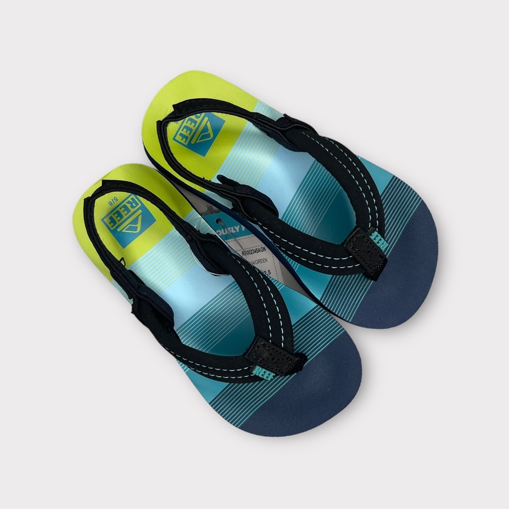 Reef Little Ahi Color Block Green & Blue Striped Sandals
